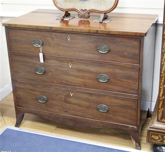 A Regency mahogany chest of three long drawers, W.108cm D.56cm H.89cm